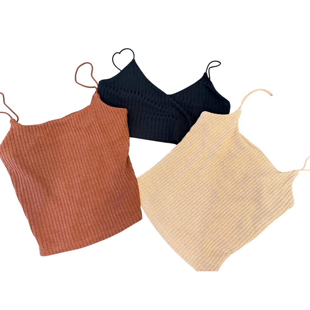 SHEIN bundle Womens XS Ribbed‎ Knit Cami Crop Top Black Rust Tan